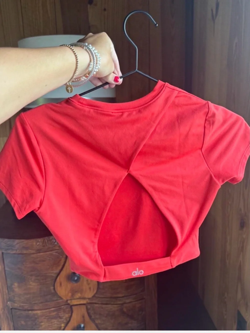 ALO Yoga Red Short Sleeve Open-Back Crop Top